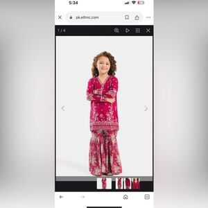 Ethnic Indian Wear Girls Magenta Pink Floral Kurta Sharara Set